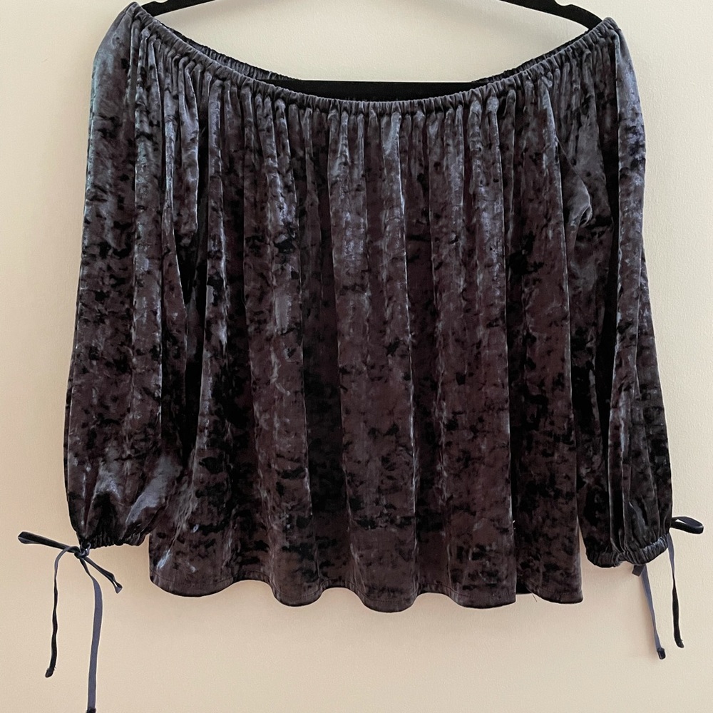 American Eagle Navy Crushed Velvet Off the Shoulder Top